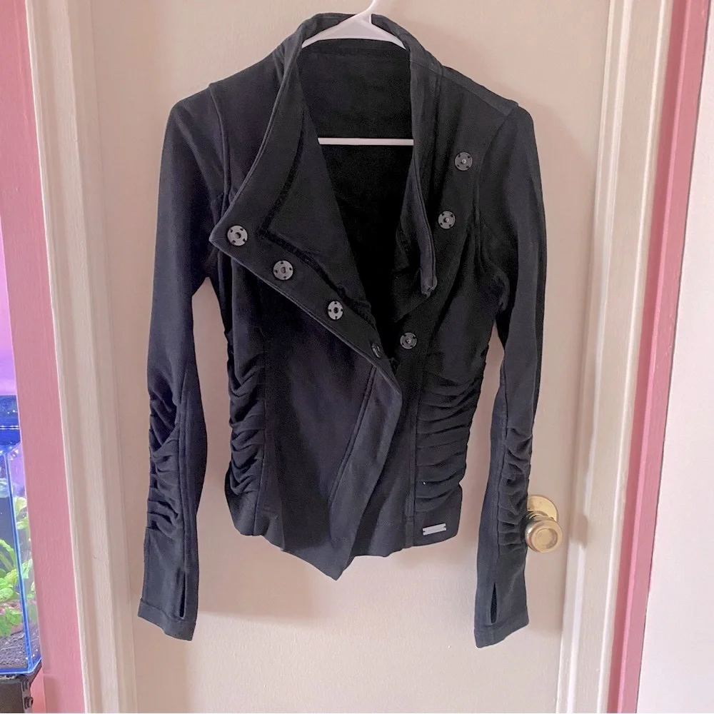 Lululemon Solace Black Athleisure Sweat Jacket with Ruched Sleeves